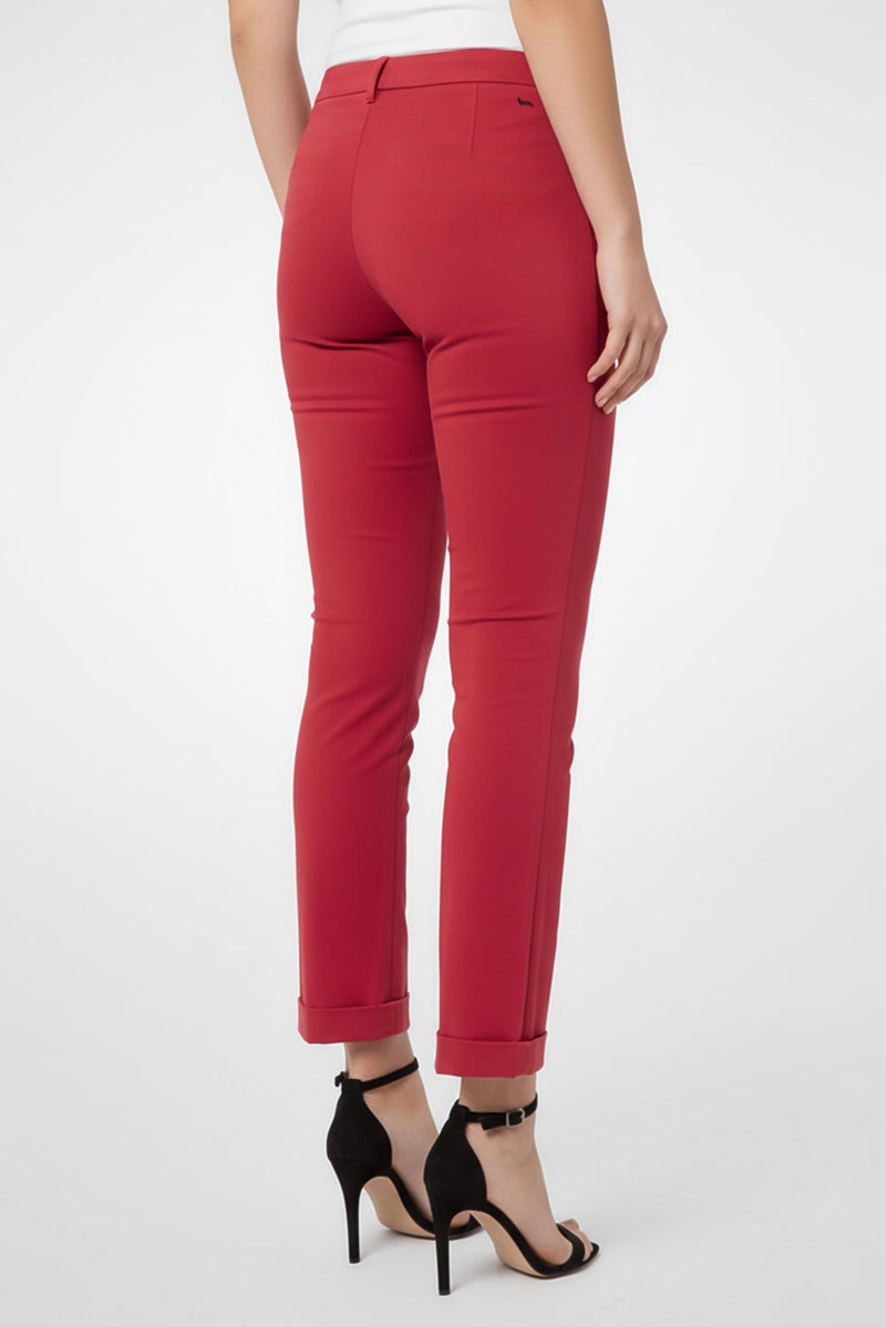 Harmont & Blaine Women Slim Fit  Solid Stretchable Cropped Pants, Red - Image 4